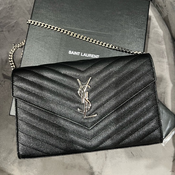 sold-YSL wallet on chain black and silver in size large - Picture 4 of 13